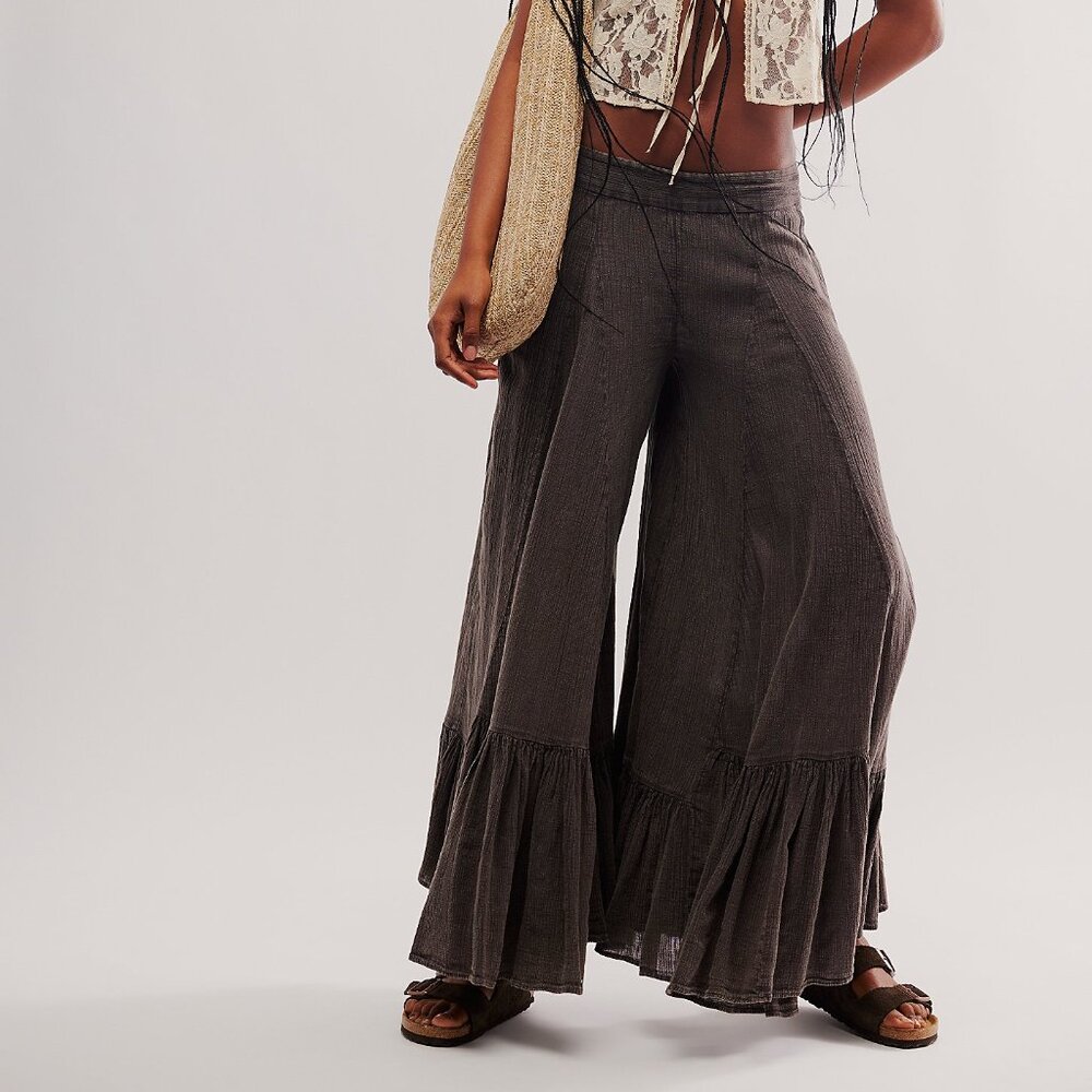 028 Free People Summer Kiss Godet Wide-Leg Pants Charcoal NWT Sizes XS & Small